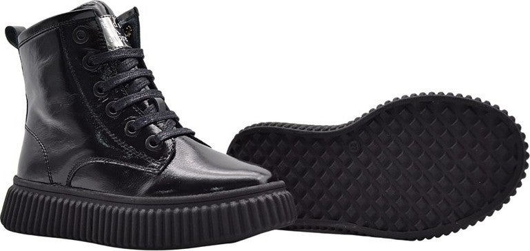 Kids A More Lilly Lace-Up and Zippered Leather Girls Boots Black - Image 2