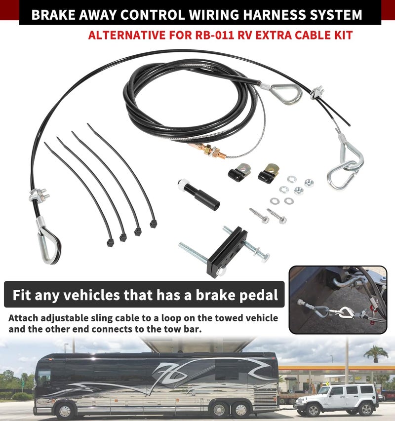 Camoo RV Brake Systems for Flat Towing, Ready Break Extra Cable Harness Kit Connected with Brake Pedal, Work Between Flat-Towing Cars and RV Tow Bars - Image 2