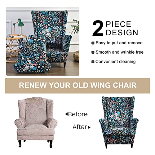 Eco-Ancheng Wingback Chair Slipcover 2 Piece Wingback Chair Cover Spandex Wing Chair Slipcovers Wingback Armchair Covers with Elastic Bottom for Living Room Wingback Chair - Image 5