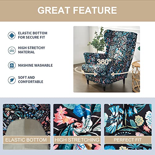 Eco-Ancheng Wingback Chair Slipcover 2 Piece Wingback Chair Cover Spandex Wing Chair Slipcovers Wingback Armchair Covers with Elastic Bottom for Living Room Wingback Chair - Image 3