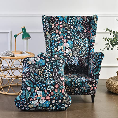 Eco-Ancheng Wingback Chair Slipcover 2 Piece Wingback Chair Cover Spandex Wing Chair Slipcovers Wingback Armchair Covers with Elastic Bottom for Living Room Wingback Chair - Image 2