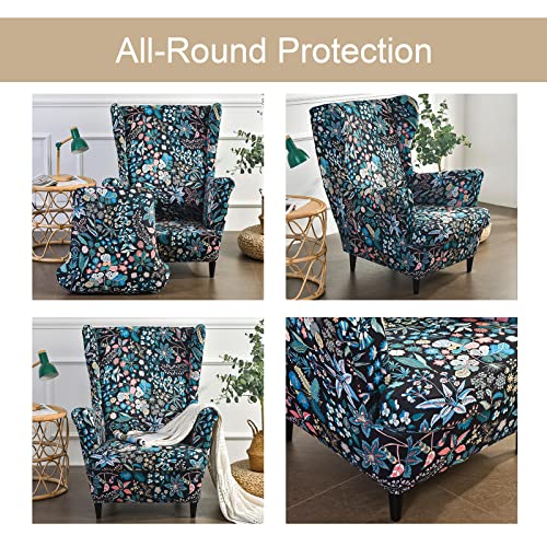 Eco-Ancheng Wingback Chair Slipcover 2 Piece Wingback Chair Cover Spandex Wing Chair Slipcovers Wingback Armchair Covers with Elastic Bottom for Living Room Wingback Chair - Image 4