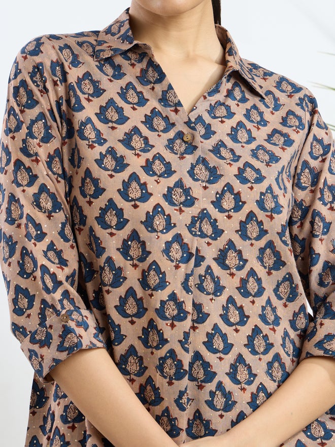 Silver Lime Brown Printed Viscose Tunic - Image 5