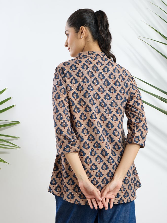 Silver Lime Brown Printed Viscose Tunic - Image 4
