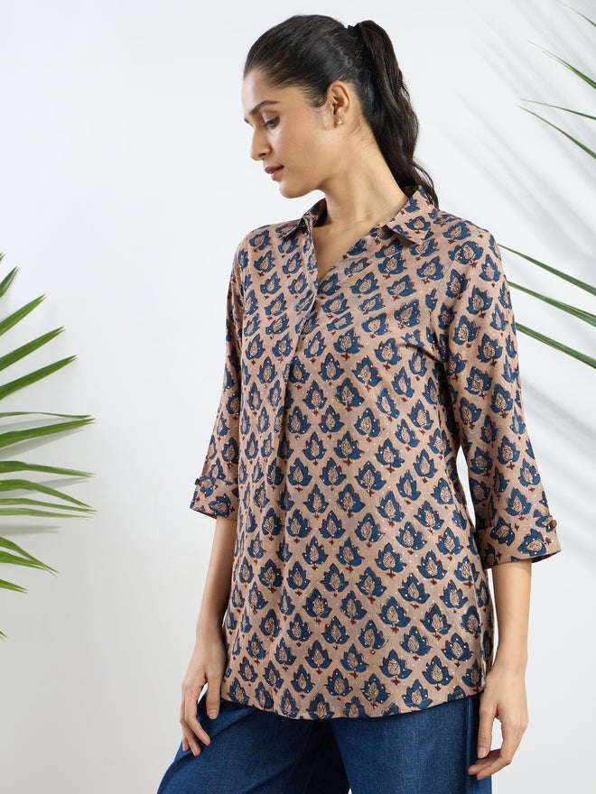 Silver Lime Brown Printed Viscose Tunic - Image 2