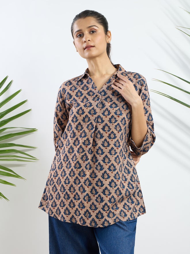 Silver Lime Brown Printed Viscose Tunic - Image 1