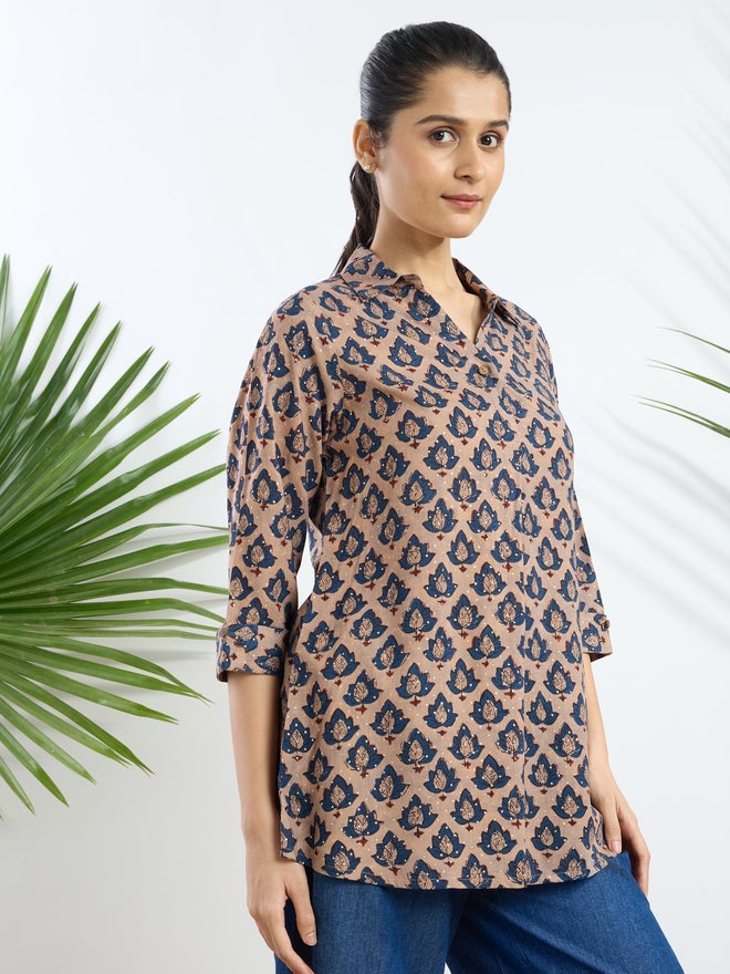 Silver Lime Brown Printed Viscose Tunic - Image 3