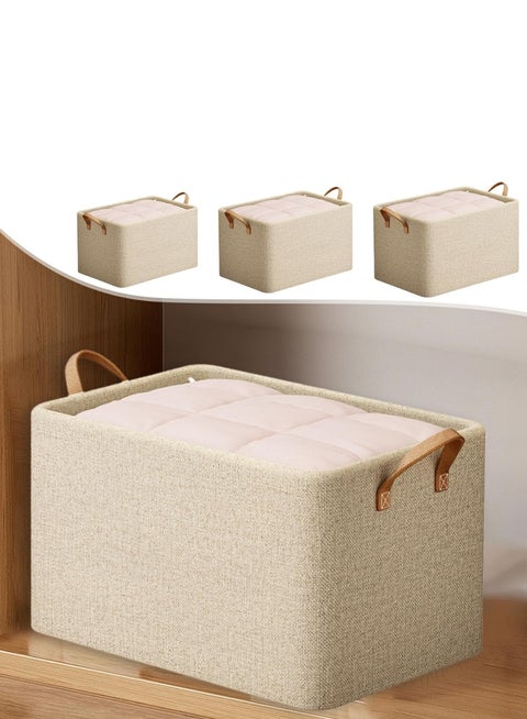 4pcs Wardrobe Clothes Organizer Foldable Closet Storage Box Storage Bins Organizer with Handle Closet Shelf Organizer and Storage, Cloth Storage Bins for Organizing (Beige)