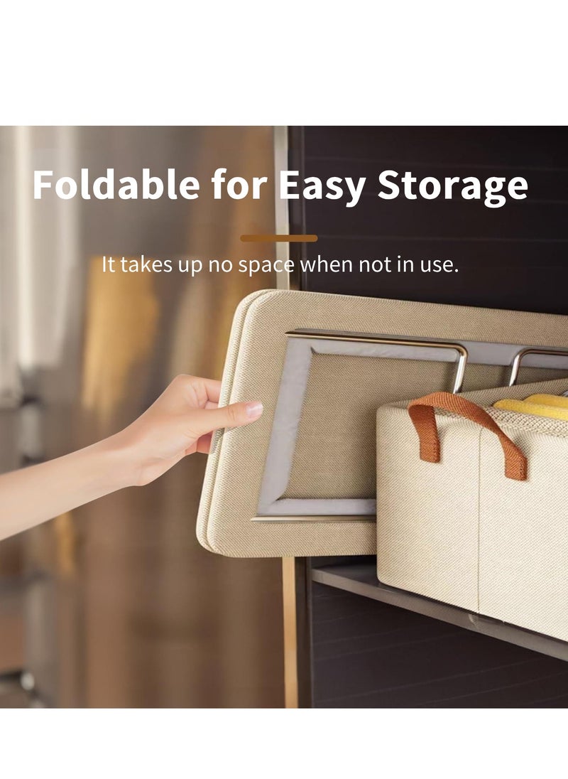 XiuWoo 4pcs Wardrobe Clothes Organizer Foldable Closet Storage Box Storage Bins Organizer with Handle Closet Shelf Organizer and Storage, Cloth Storage Bins for Organizing (Beige)  - Image 3
