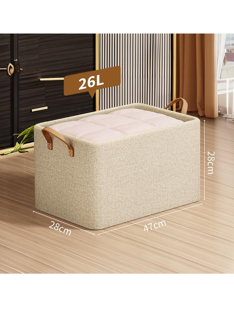 XiuWoo 4pcs Wardrobe Clothes Organizer Foldable Closet Storage Box Storage Bins Organizer with Handle Closet Shelf Organizer and Storage, Cloth Storage Bins for Organizing (Beige)  - Image 2