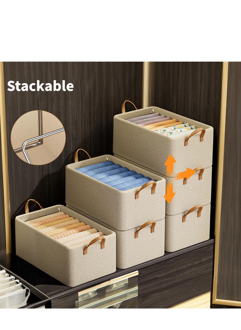 XiuWoo 4pcs Wardrobe Clothes Organizer Foldable Closet Storage Box Storage Bins Organizer with Handle Closet Shelf Organizer and Storage, Cloth Storage Bins for Organizing (Beige)  - Image 5