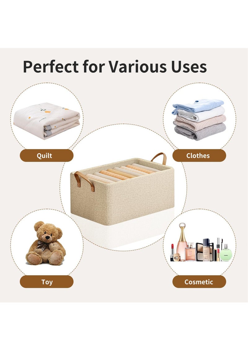 XiuWoo 4pcs Wardrobe Clothes Organizer Foldable Closet Storage Box Storage Bins Organizer with Handle Closet Shelf Organizer and Storage, Cloth Storage Bins for Organizing (Beige)  - Image 4