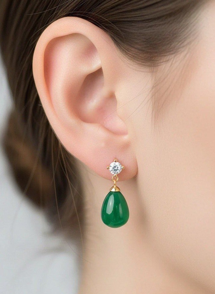 Ruby Art Gold 18K Pure Gold Earring for women with emerald stone -  0.74 Gram - Image 2