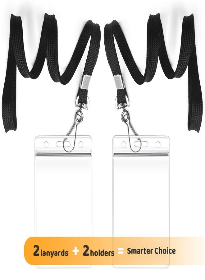 JORUIBLUSKY 2 Pack ID Card Badge Holders with Black Durable Cruise Lanyard, Vertical Waterproof Clear Extra Thick Plastic Name Tags for Office, School, Students, Teachers, Adults, Business, Kids, Conferences - Image 2