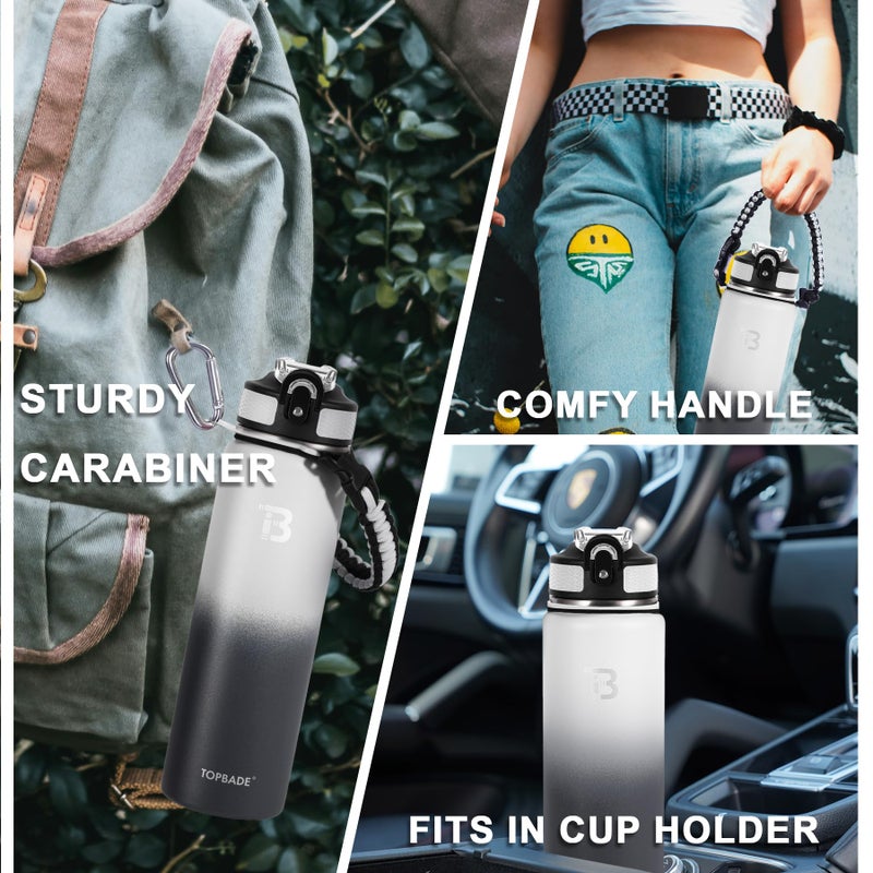 TOPBADE 32oz Insulated Water Bottle with Straw Lid & Spout Lid & Paracord Handle, Stainless Steel Water Bottles Wide Mouth, Metal Water Bottle for Women Men Gym Fitness Outdoor - Image 5