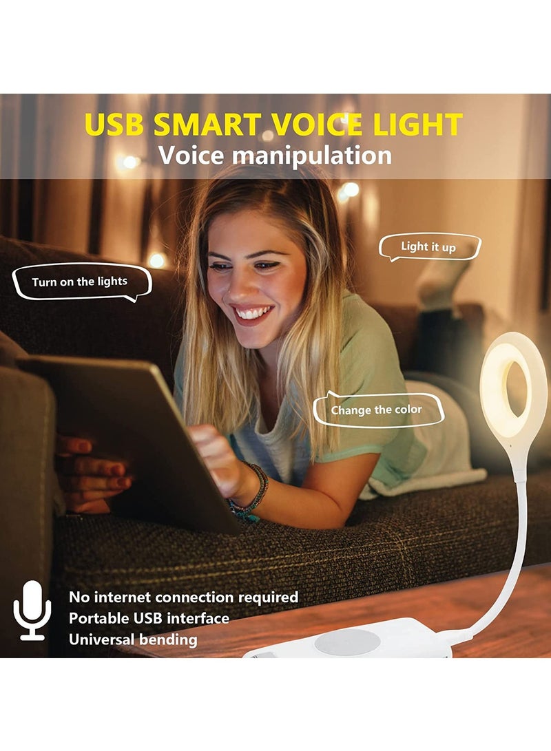 ELTRAZONE Voice Control USB Light for Laptop Keyboard, LED Reading Lamp Portable Small Night Light with Flexible Gooseneck for Power Bank, Computer, Sound Control 3 Color & 4 Brightness/On/Off - Image 2