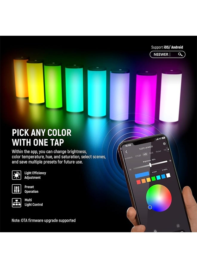 NEEWER Magnetic Handheld Light Wand with APP Control, 360° Full RGB Mini LED Video Light Stick with 2500mAh Battery, 2500K~8500K Dimmable CRI 97 with 17 Light Scenes for Photography Vlog TikTok, TL97C - Image 5