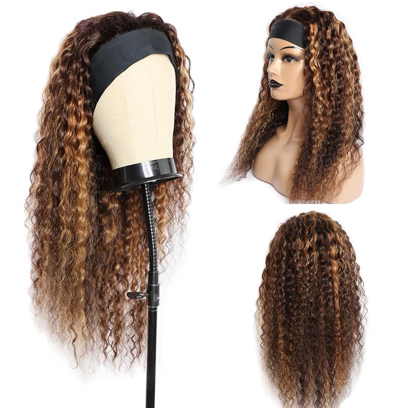 Aiterina Headband Wig deep wave human hair wigs for Black Women Brazilian Remy Hair Glueless Non Lace Front Wig Wear and Go Wigs Machine Made 150% Density (12 inch, 4/27 Highlight) - Image 3