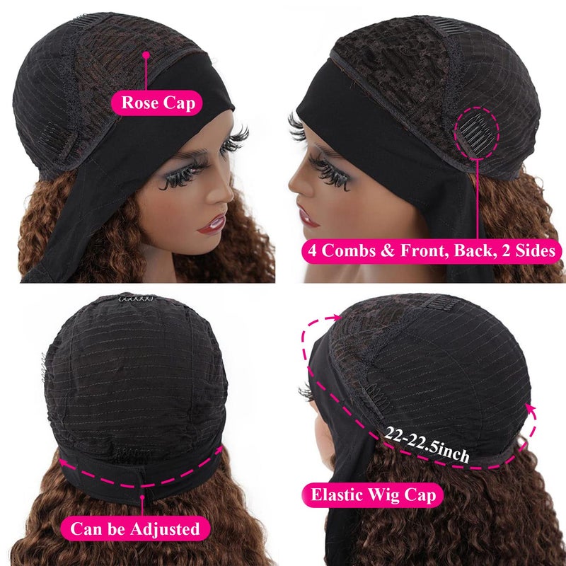Aiterina Headband Wig deep wave human hair wigs for Black Women Brazilian Remy Hair Glueless Non Lace Front Wig Wear and Go Wigs Machine Made 150% Density (12 inch, 4/27 Highlight) - Image 4
