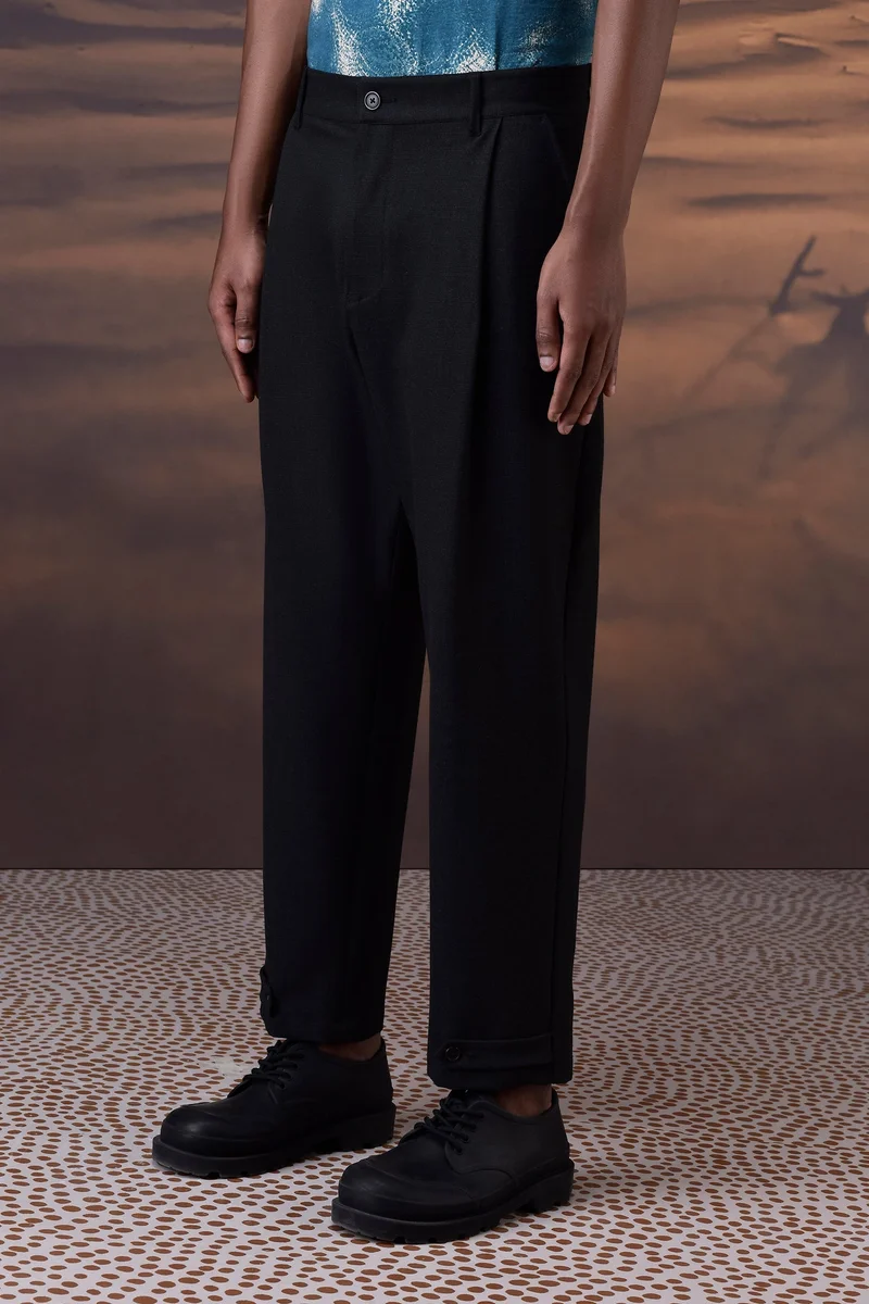 Genes Lecoanet Hemant Charcoal Poly Viscose Check Trouser