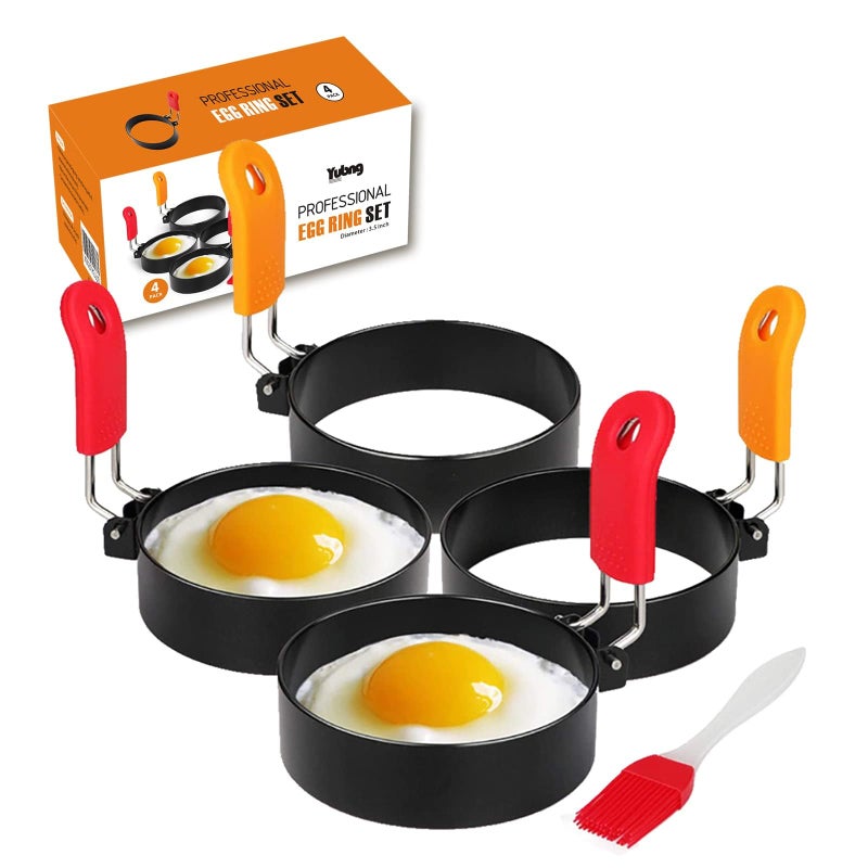 Yubng 3.5 inch Egg Rings for Frying Eggs,4 Pack Non-Stick Egg Patty Maker, Pancake Mold for Indoor Camping Breakfast Sandwiches Egg Mcmuffins (4 pack, 3.5inch) - Image 1