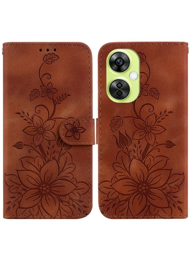 HuHa Case Cover For For OnePlus Nord CE 3 Lite / N30 Lily Embossed Leather Phone Case(Brown) 