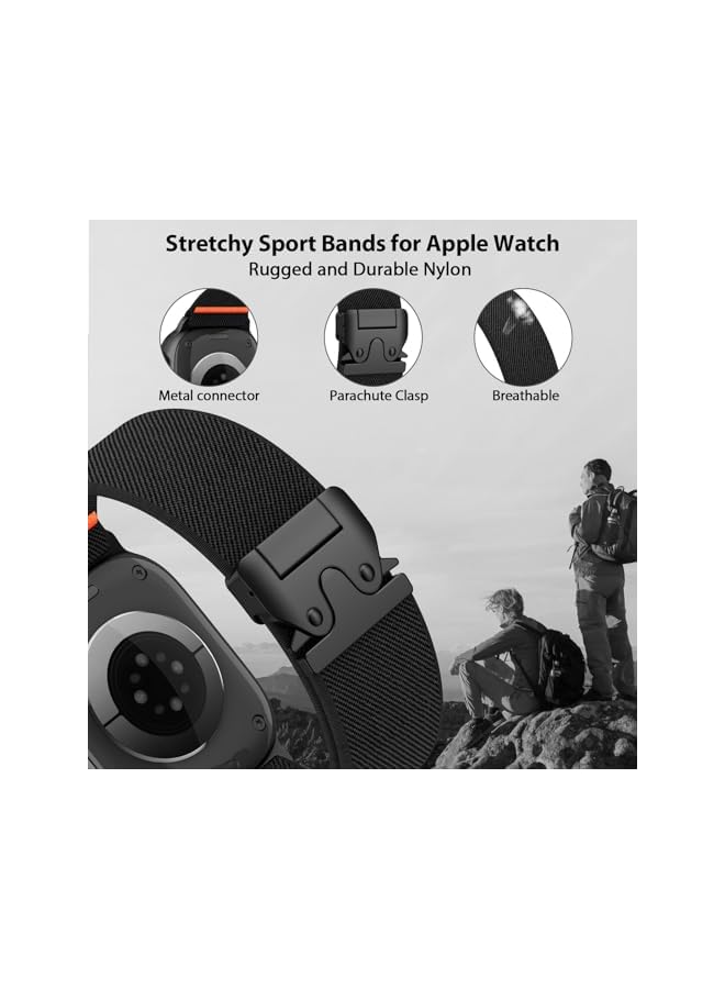 Elastic Sport Band for Apple Watch Ultra 3/2/1 Bands 49mm 46mm 45mm 44mm 42mm 41mm 40mm 38mm Men Women, Adjustable Parachute Buckle Nylon Fabric Wristband for iWatch Series 11 10 SE 9 8 7 6 5 4 3 - Image 2