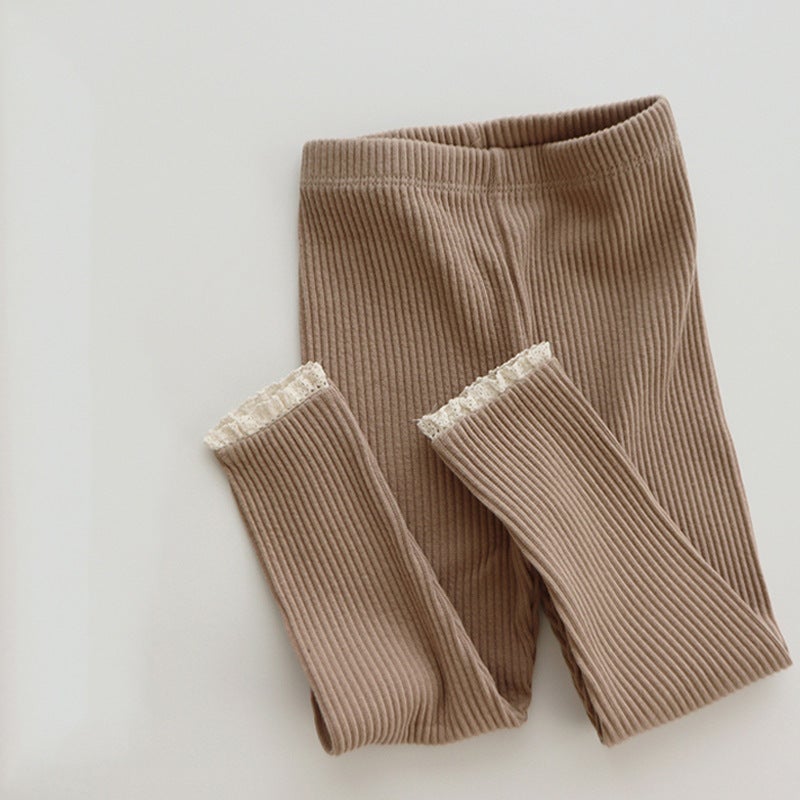 Ins Korean Style Children'S Stretch Leggings Cyber Celebrity Trousers Outer Wear Baby Girl Lace-Trimmed Leggings - Image 3
