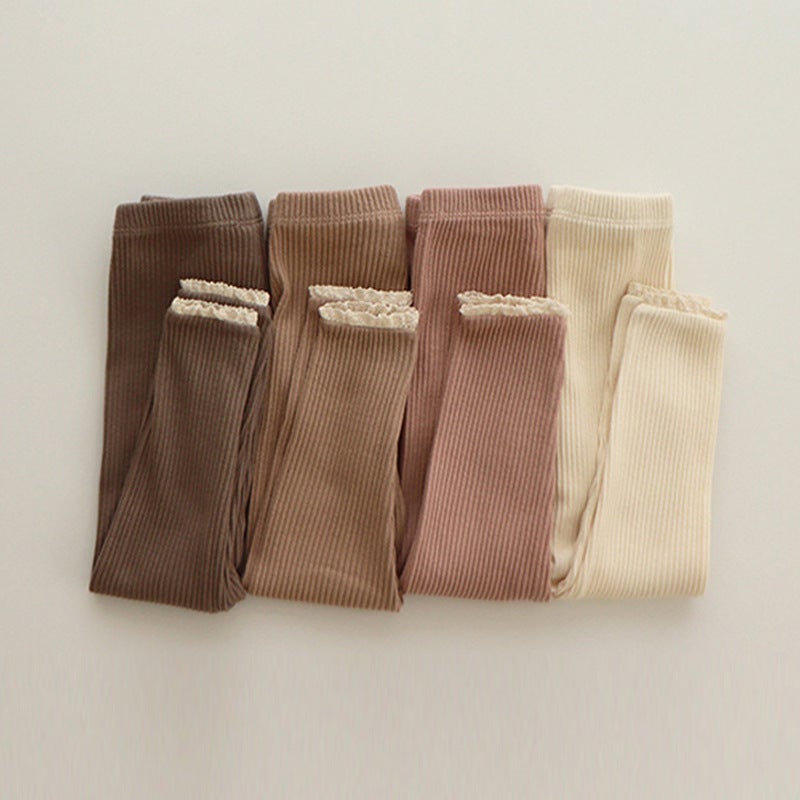 Ins Korean Style Children'S Stretch Leggings Cyber Celebrity Trousers Outer Wear Baby Girl Lace-Trimmed Leggings - Image 2