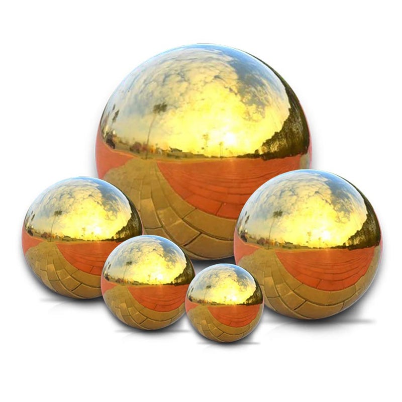 Nerien Gazing Ball Stainless Steel Garden Mirror Globe Polished Ornament Sphere Hollow Floating Reflective Hemisphere for Home Outdoor Pond Housewarming Swimming Pool Decoration Gold 5Pcs Mix