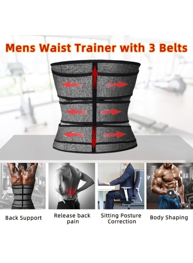 Arabest Men's Rubber Sweat Waist Belt, Three-Row Hook Fitness Sauna Shaping Waist Cincher, Tummy Weight Loss Trimmer Belt (Gray, XL Size) - Image 2