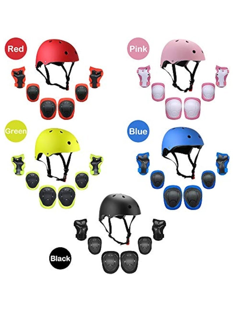 Captaintech Kids Helmet And Pads Set - 7 In 1 - Adjustable Kids Knee Pads Elbow Pads Wrist Guards For Scooter Skateboard Roller Skating Cycling-Red  - Image 5