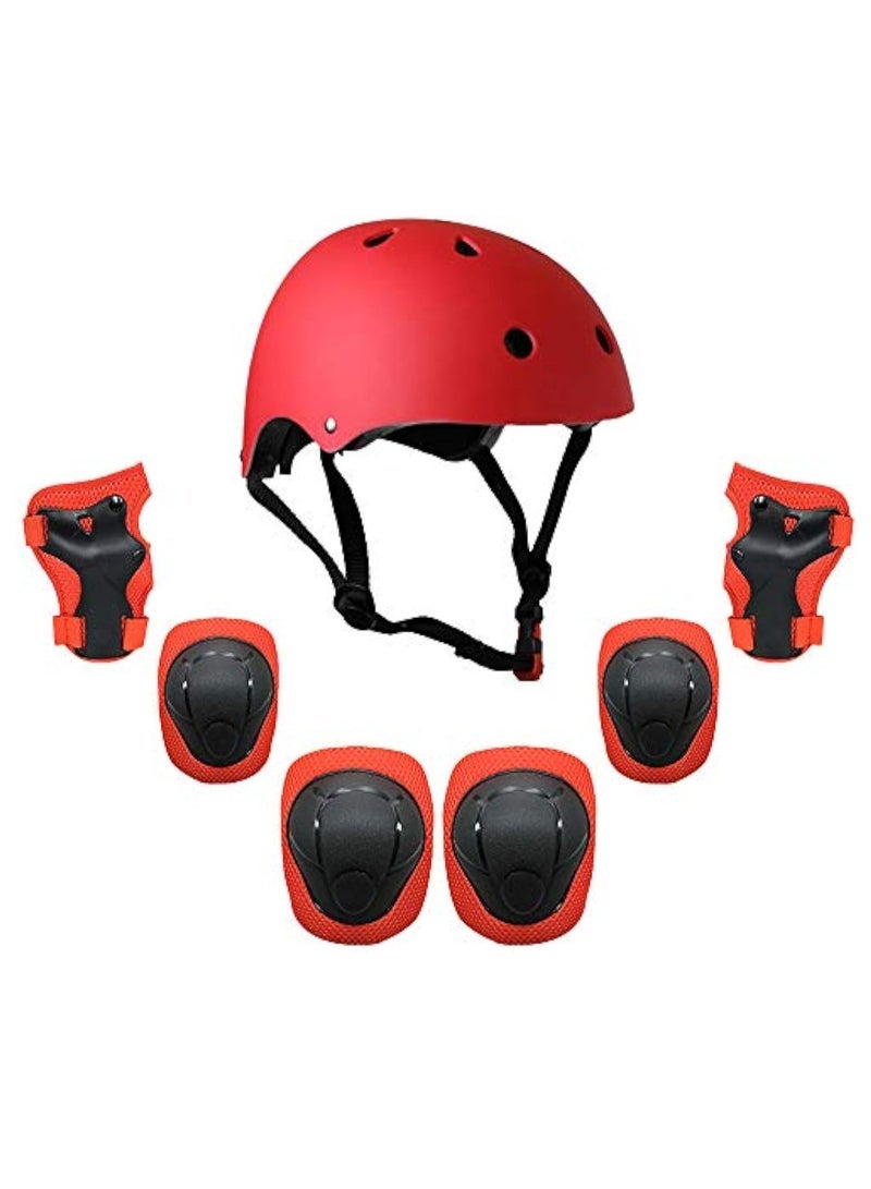 Captaintech Kids Helmet And Pads Set - 7 In 1 - Adjustable Kids Knee Pads Elbow Pads Wrist Guards For Scooter Skateboard Roller Skating Cycling-Red  - Image 1
