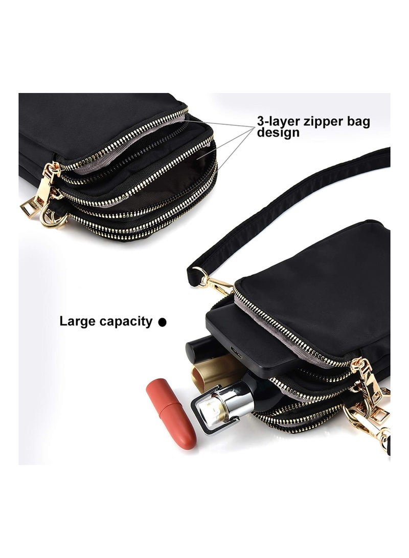 Nylon Ladies Mobile Phone Bags Purse Mini 3 Layers Zipper Shoulder Wallet Bag with Adjustable Strap  - Image 4