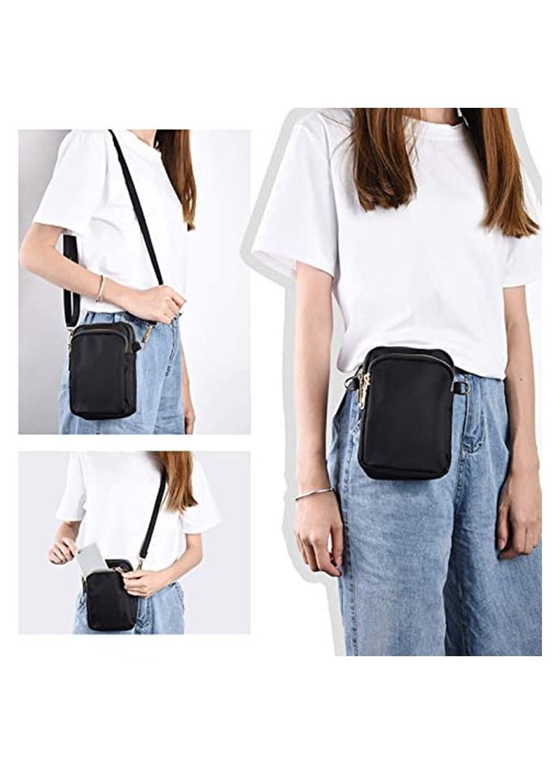 Nylon Ladies Mobile Phone Bags Purse Mini 3 Layers Zipper Shoulder Wallet Bag with Adjustable Strap  - Image 5