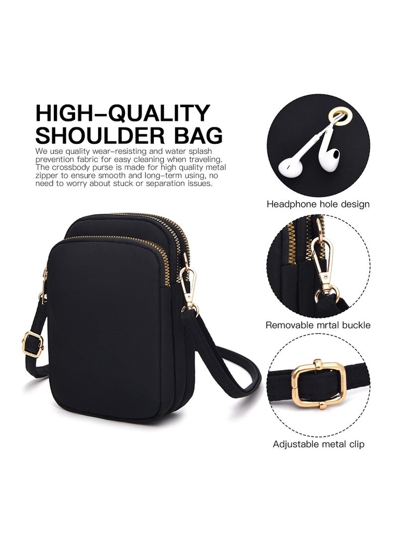 Nylon Ladies Mobile Phone Bags Purse Mini 3 Layers Zipper Shoulder Wallet Bag with Adjustable Strap  - Image 2