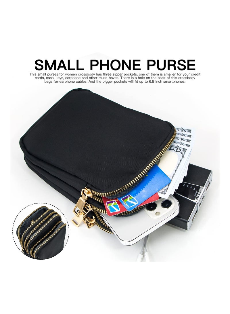 Nylon Ladies Mobile Phone Bags Purse Mini 3 Layers Zipper Shoulder Wallet Bag with Adjustable Strap  - Image 3
