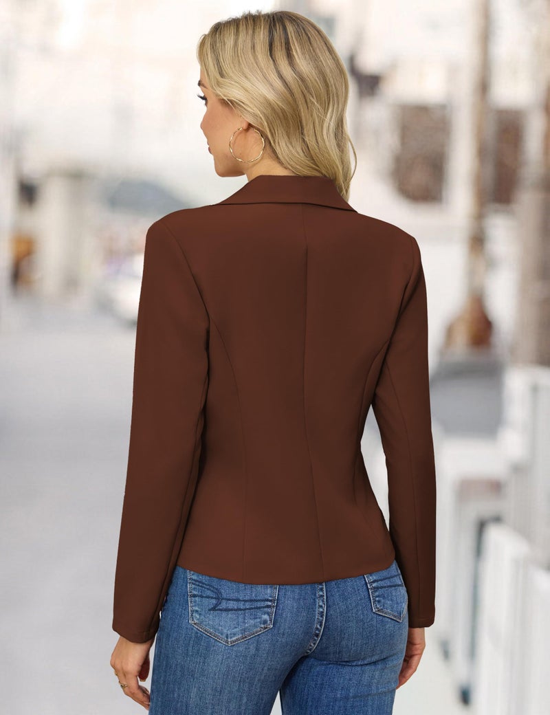 FOLUNSI Women's Business Casual Cropped Blazer Lapel Collar Long Sleeve Work Office Suit Jacket with Fully Lined Brown, Small - Image 5
