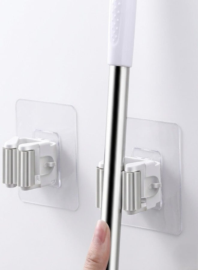 DecorTwist Broom Holder Wall Mount (Pack of 2) | Mop Holder with Hooks Heavy Duty | Self Adhesive No Drill Broom Stand for Kitchen Bathroom | Wall Organizer for Cleaning Tools (Style 1) - Image 1