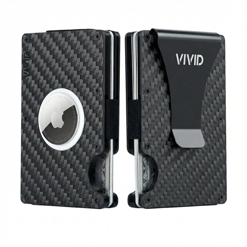 VIVID Carbon Fiber AirTag Wallet for Men - Slim, Modern, RFID Blocking, Scratch Resistant, Credit Card AirTag Holder, Easy Access Cards, Money Clip, Mens Wallet (Carbon Fiber) - Image 1