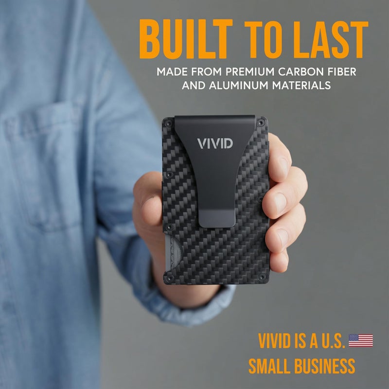VIVID Carbon Fiber AirTag Wallet for Men - Slim, Modern, RFID Blocking, Scratch Resistant, Credit Card AirTag Holder, Easy Access Cards, Money Clip, Mens Wallet (Carbon Fiber) - Image 3