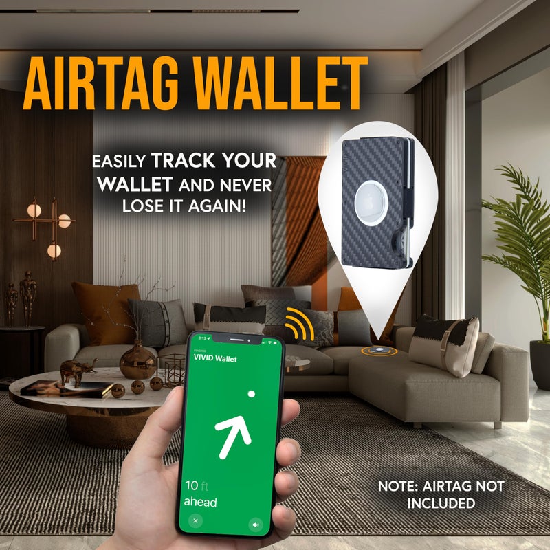 VIVID Carbon Fiber AirTag Wallet for Men - Slim, Modern, RFID Blocking, Scratch Resistant, Credit Card AirTag Holder, Easy Access Cards, Money Clip, Mens Wallet (Carbon Fiber) - Image 2