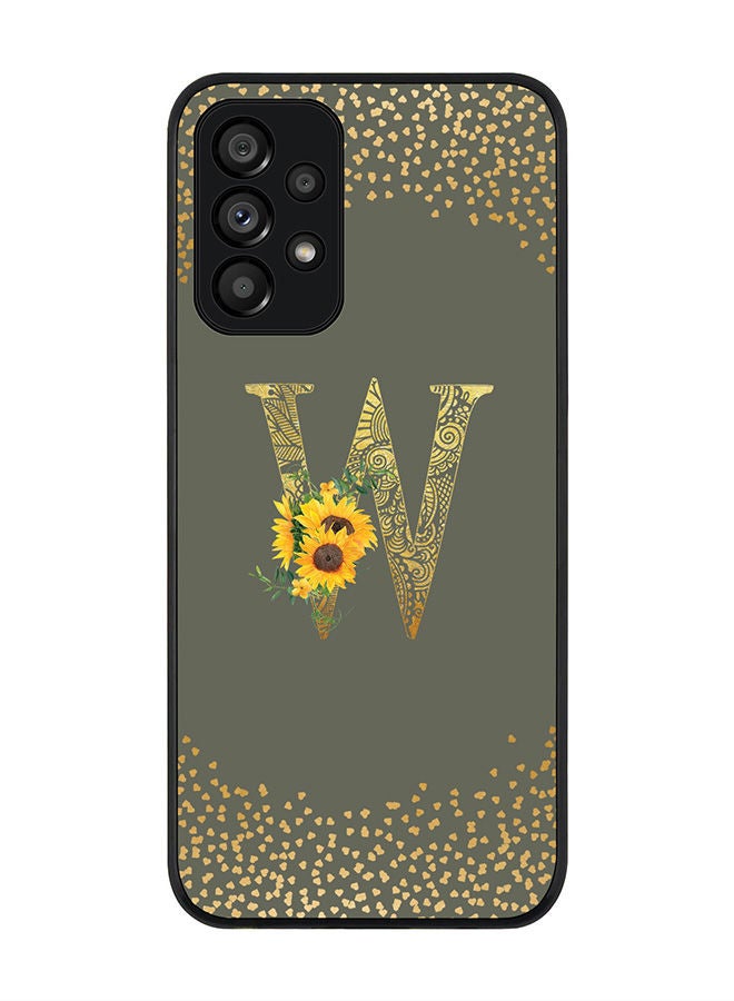 Stylizedd Rugged Black edge case for Samsung Galaxy A73 5G Slim fit Soft Case Flexible Rubber Edges Anti Drop TPU Gel Thin Cover - Custom Monogram Initial Letter Floral Pattern Alphabet - W (Olive Green ) - Image 1