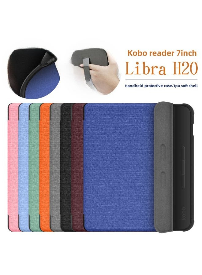مناسبة لـ 2019Kobo LibraH2O حافظة واقية محمولة مقاس 7 بوصات Tolino Vision5 حافظة واقية بنمط الكتان - اللون: أزرق سماوي - الموديل المطبق: Kobo Libra H2O - Image 2