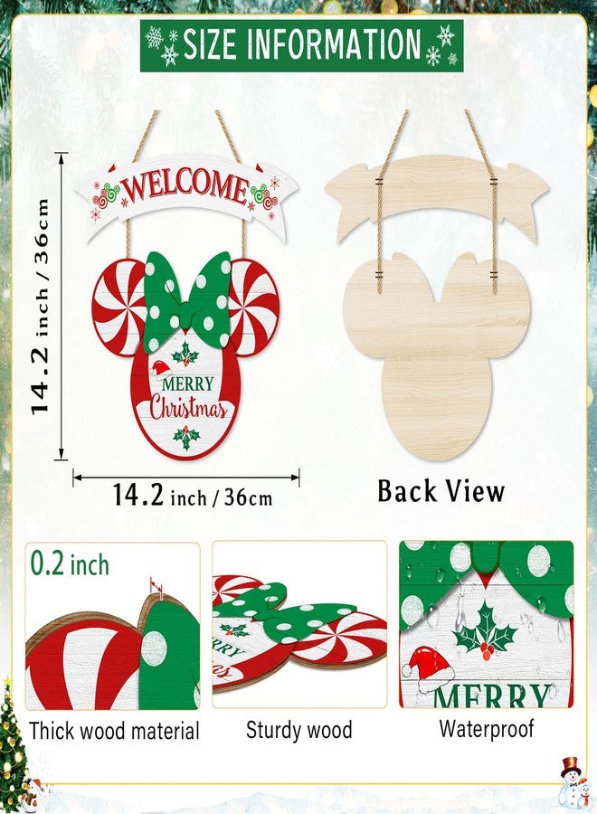 CIOEY Merry Christmas Wooden Welcome Sign, 2-Panel Hanging Decor for Home Wall, Peppermint Party Supplies - Image 2