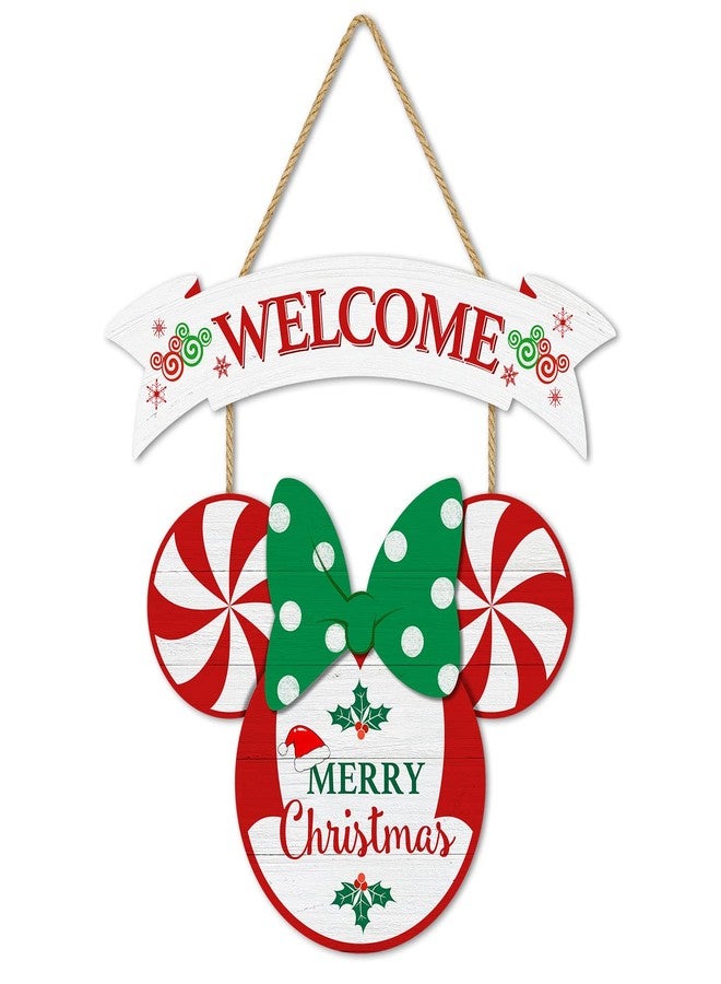 CIOEY Merry Christmas Wooden Welcome Sign, 2-Panel Hanging Decor for Home Wall, Peppermint Party Supplies - Image 1