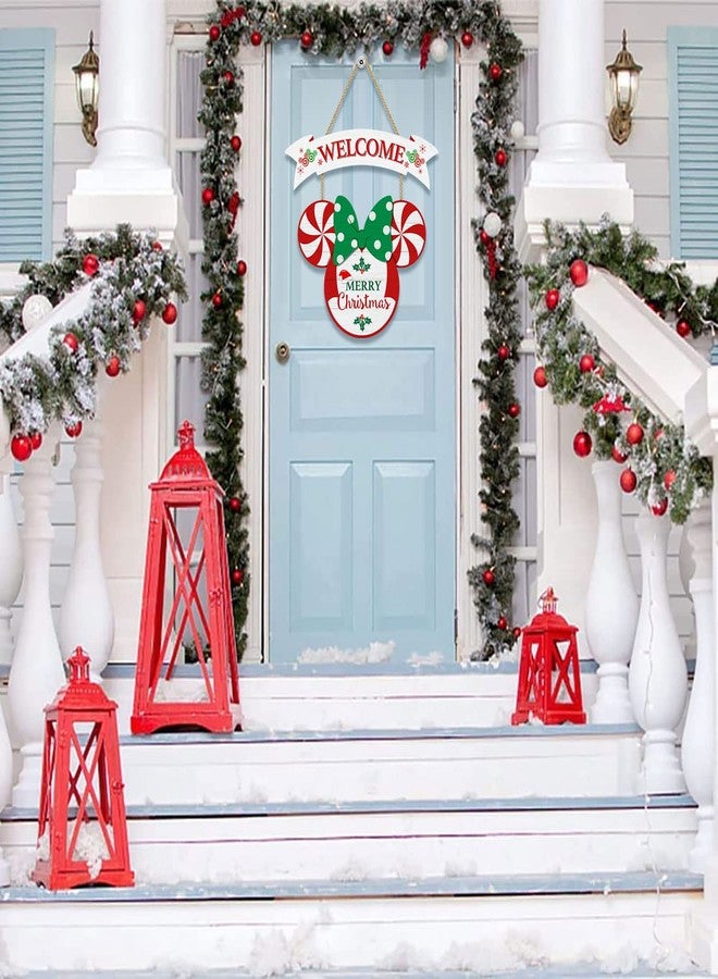 CIOEY Merry Christmas Wooden Welcome Sign, 2-Panel Hanging Decor for Home Wall, Peppermint Party Supplies - Image 3
