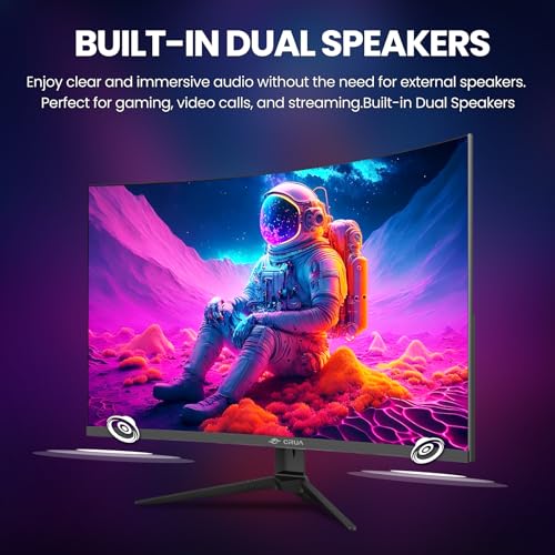 CRUA 27'' Curved Gaming Monitor 260Hz/240Hz, QHD 1440P 1800R VA Panel Computer Monitor with Built-in Speakers, Support AMD FreeSync, 120% sRGB, Blue Light Filter, HDMI2.0 & DP1.4, Wall Mountable-Black - Image 3