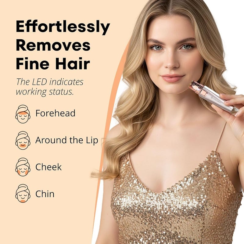 VG VOGCREST Rechargeable Eyebrow Trimmer & Facial Hair Remover for Women, 2 in 1 Eyebrow Razor and Painless Hair Remover, Eyebrow Lips Body Facial Hair Removal for Women with Built-in LED Light (Rose Gold) - Image 3