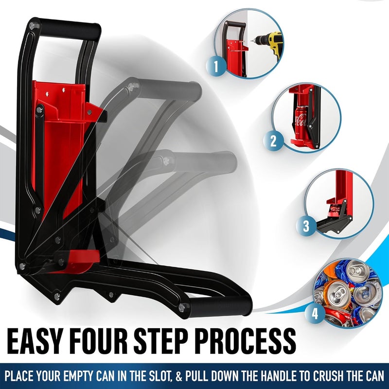 Ram-Pro Can Crushers for Recycling - 16 oz Heavy Duty Aluminum Can Crusher Wall Mounted - Soda and Beer Can Smasher for Recycling with Bottle Opener - For 12 and 16 oz Cans - Easy to Install, Red - - Image 4